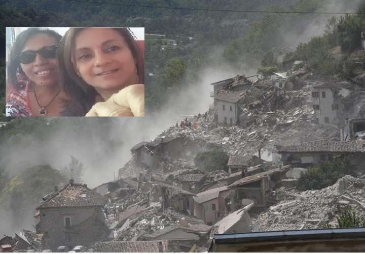 Foto combinación del área del sismo en Italia y Lourdes Weeks (Der) junto a la ingeniera mecánica Anastasia Bracovich (Izq).  /  Foto: EFE y cortesía