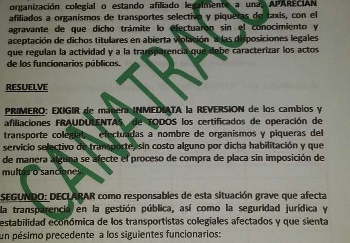 Canatracol presentará denuncia contra 4 funcionarios de ATTT