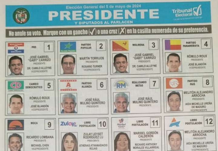 Papeleta de los candidatos presidenciales para las elecciones generales del 5 de mayo.