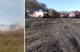 Bomberos de cuatro estaciones combaten gran incendio forestal en Lajas, Chame
