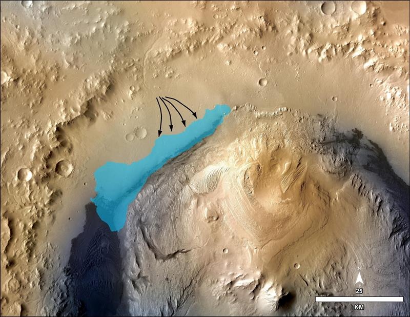 Fotografía sin fechar facilitada por la agencia espacial estadounidense NASA que muestra el lugar donde podría haber existido un antiguo lago, dentro del Cráter Gale en el planeta Marte.  /  Foto: EFE Archivo