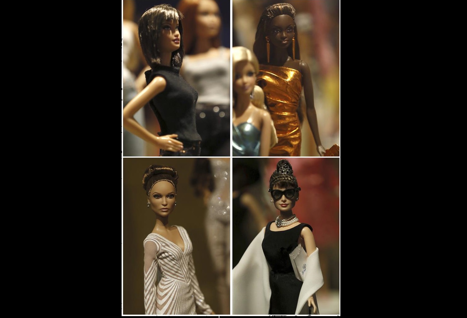 Algunas de las 438 piezas de coleccionista que componen la exposición "Barbie, más allá de la muñeca", que recorre la historia de la misma en la Fundación Canal, en Madrid. EFE