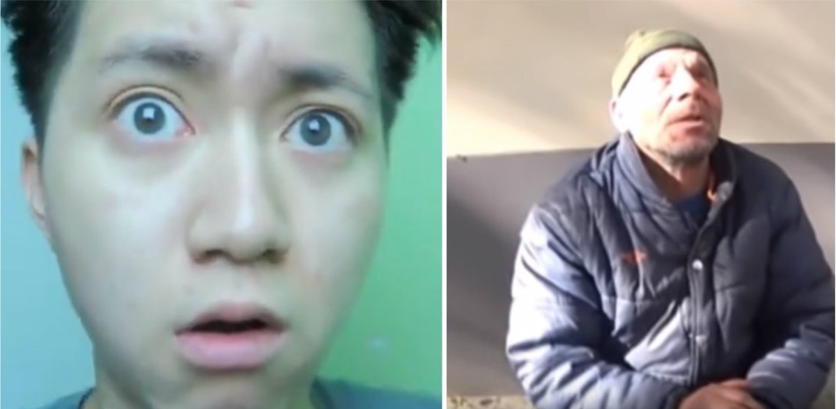 En la imagen youtuber Kenghua R., conocido como ReSet y el vagabundo afectado.