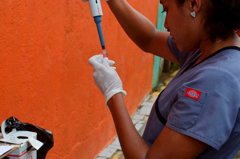 Una de las investigadoras procesa las muestras recogidas de los participantes en el Estudio de Cohorte del Dengue Pediátrico en Managua. Foto: EFE