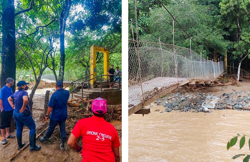 La crecida del río Co daño la estructura del puente colgante de Quije.