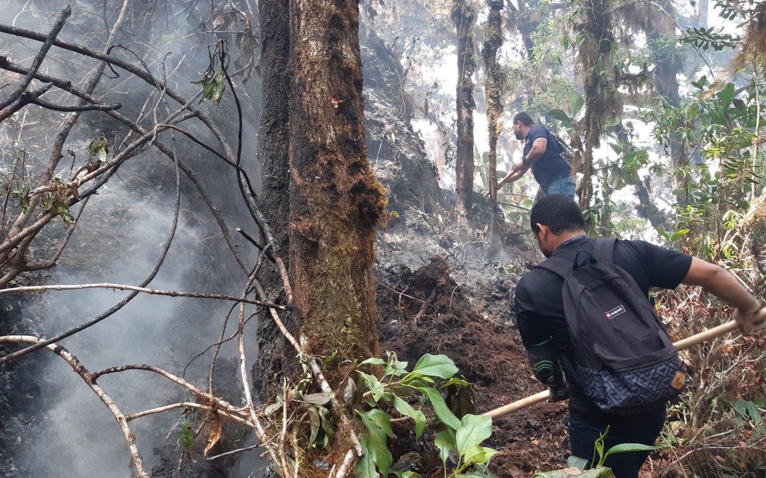 Miembros de la FTC trabajan arduamente para el control total del incendio.