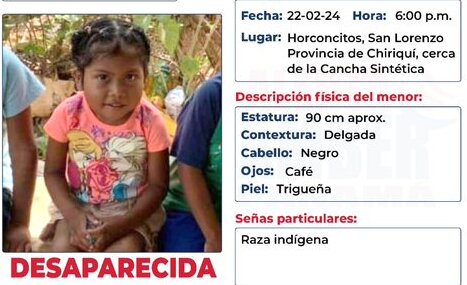 Emiten Alerta Ámbar por la desaparición de una niña en Chiriquí