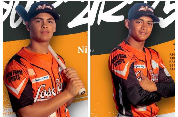 El jardinero Nicolás Vergara (izq.) y el lanzador izquierdo José Serva son dos de los principales jugadores que tendrá Los Santos en el Campeonato Nacional de Béisbol Juvenil 2025.