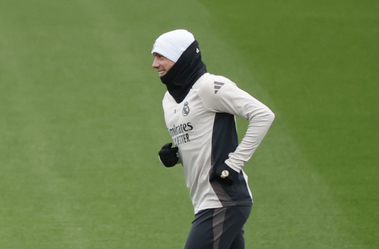 Federico Valverde en la práctica de ayer.