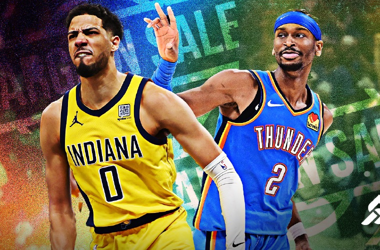 Tyrese Haliburton (izq.) y Shai Gilgeous-Alexander. 