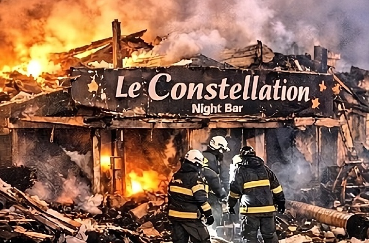 Bomberos en el bar siniestrado.