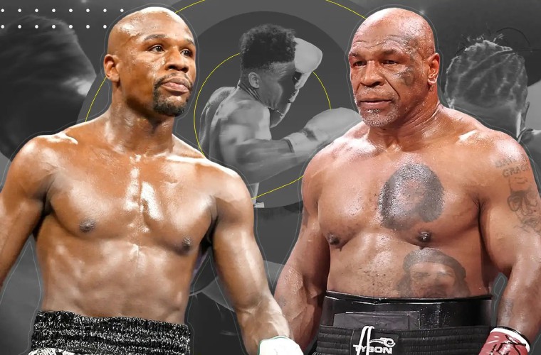 Floyd Mayweather (izq.) y Mike Tyson.