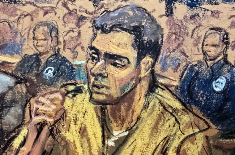 Dibujo realizado por la artista Jane Rosenberg donde aparece Luigi Mangione.