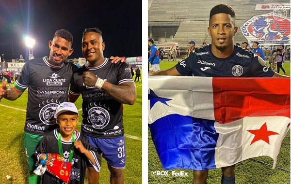 José Calderón y Harold Cummings (izq.), campeones con el Xelajú en Guatemala; y Jorge 'Puchulin' Serrano, campeón con el Motagua en Honduras.