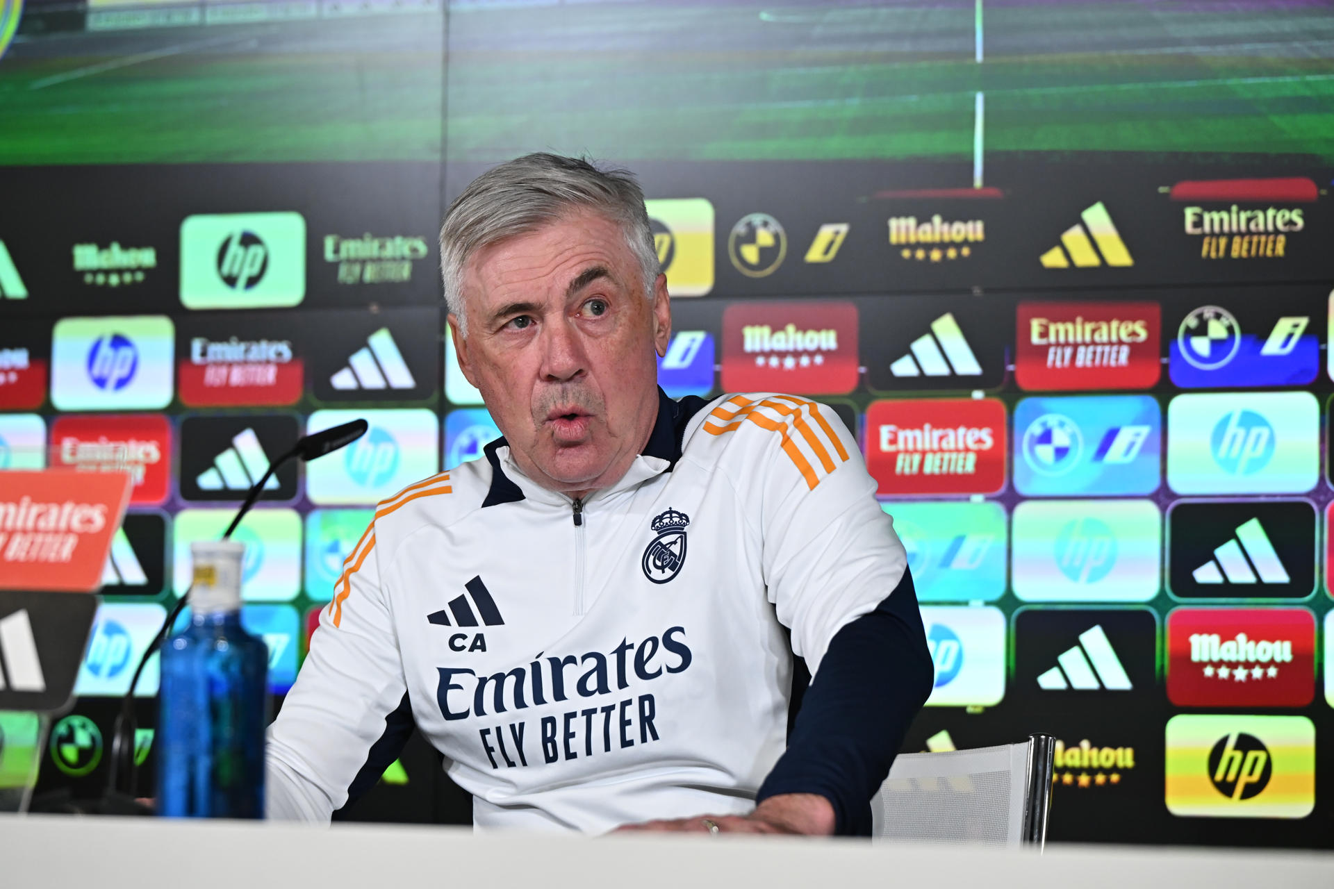 El entrenador del Real Madrid, Carlo Ancelotti durante la rueda de prensa. /Foto: EFE
