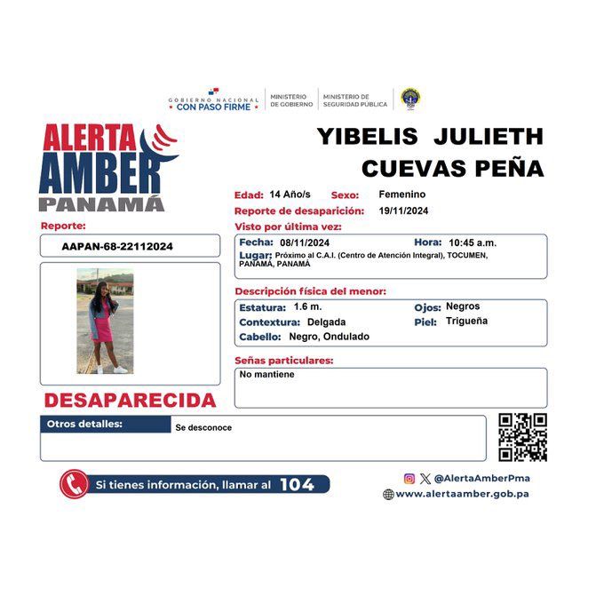 Mantenía una alerta Amber desde el 19 de noviembre. Foto: Cortesía