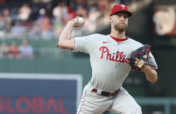 Zack Wheeler, pitcher de los Filis. Foto: EFE