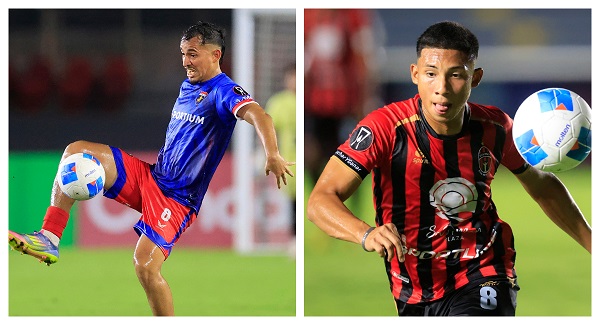 Joel Lara (izq.), del Plaza Amador y Martín Ruiz, del Sporting de San Miguelito. Fotos: EFE