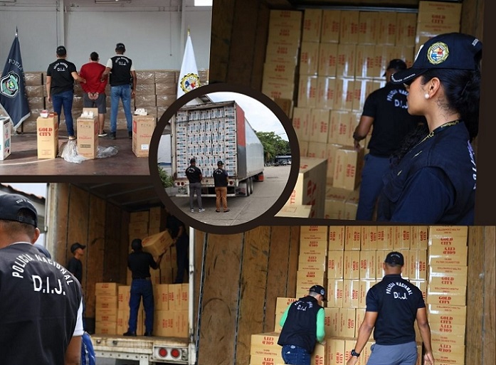 El retenido a órdenes de la Fiscalía, mientras que la mercancía ilícita fue trasladada hacía la sede de la sede de la Policía Nacional.  /  Fotocomposición: PN