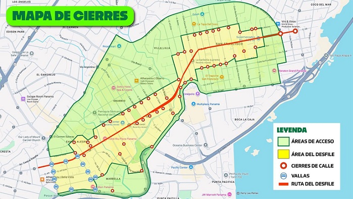 Mapa de cierre de vías por el desfile de Navidad de este domingo.  /  Imagen: Cortesía