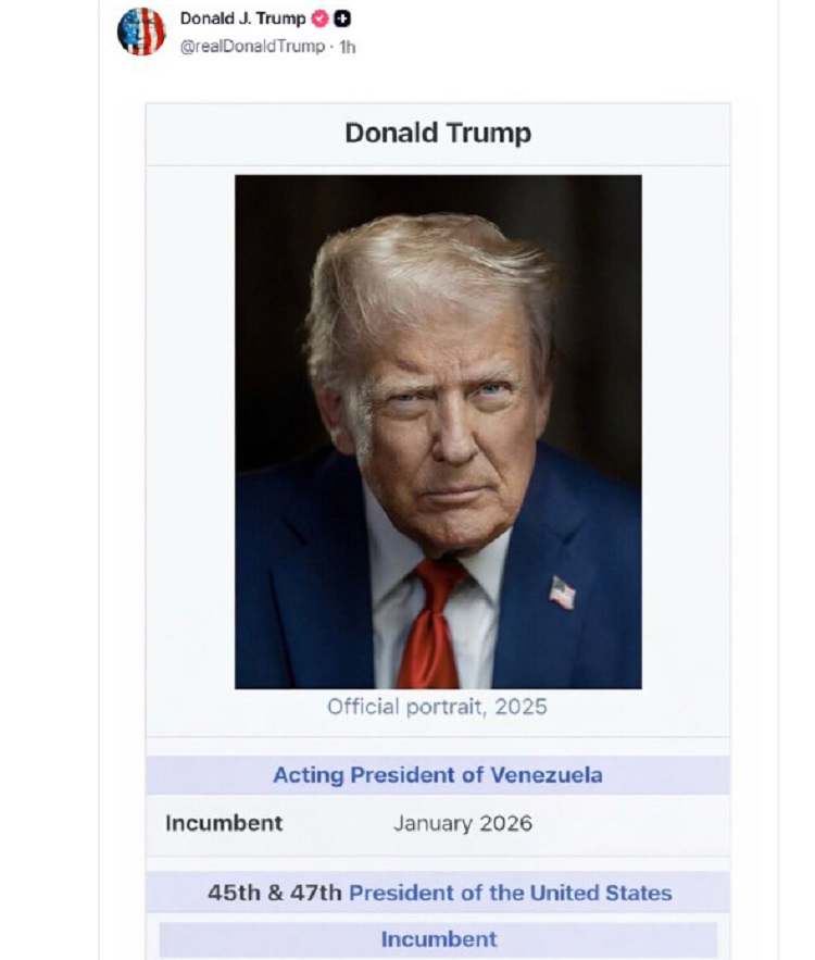 El presidente de Estados Unidos Donald Trump, publicó una foto en la que indicaba quien manda en Venezuela. Foto. EFE