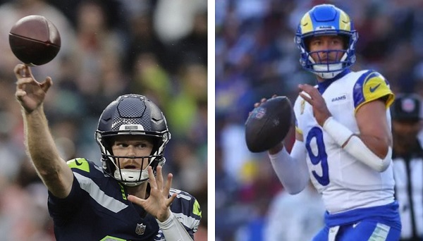 Sam Darnold, de los Seattle Seahawks (izq.) y Matthew Stafford, de los Angeles Rams. 