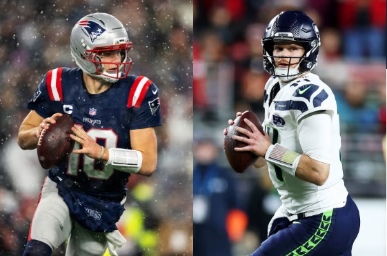 Drake Maye (izq.), de los Patriots y Sam Darnold, de los Seahawks. Foto: Internet.