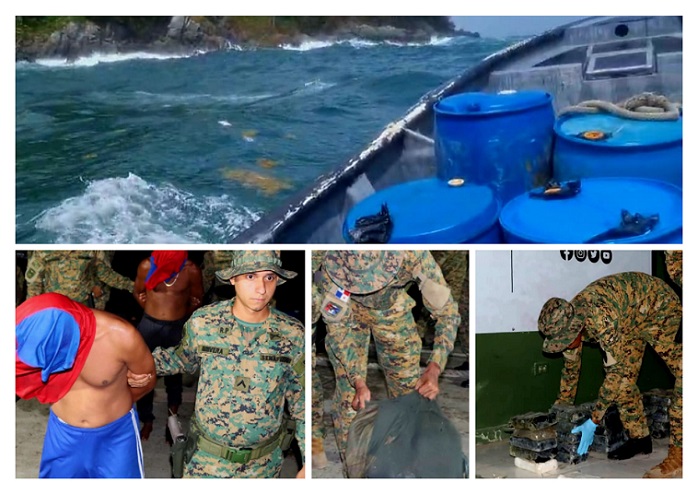 Los detenidos, la embarcación y la droga quedaron a órdenes del Ministerio Público.  /  Fotocomposición:  Senafront