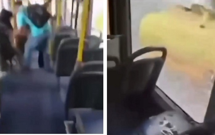 La piedra atravesó una de las ventanas y golpeó a una pasajera.  /  Captura de video