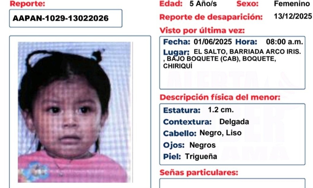 ¿Dónde está Anahí Sánchez? Autoridades activan protocolos de búsqueda en Boquete.