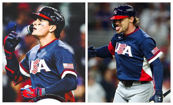 Roman Anthony (izq.) y Gunnar Henderson, de Estados Unidos, conectaron los jonrones que marcaron la diferencia en el partido.