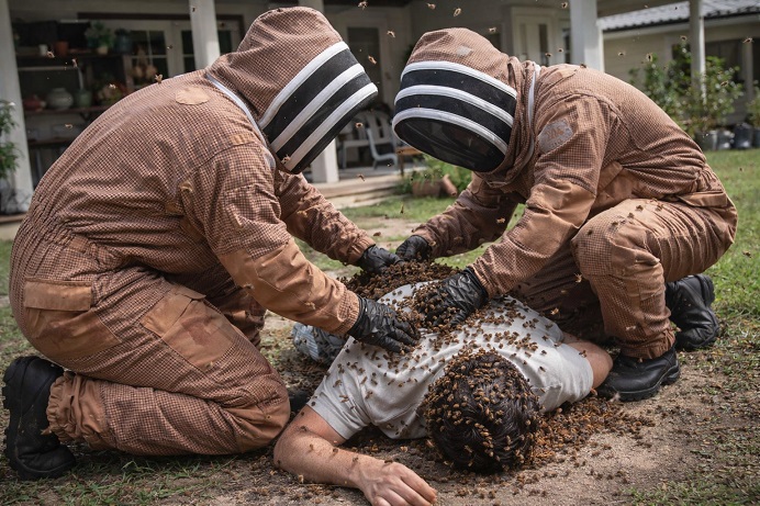 La persona fue atacada por un enjambre de abejas.  /  Imagen ilustrativa: IA Copilot