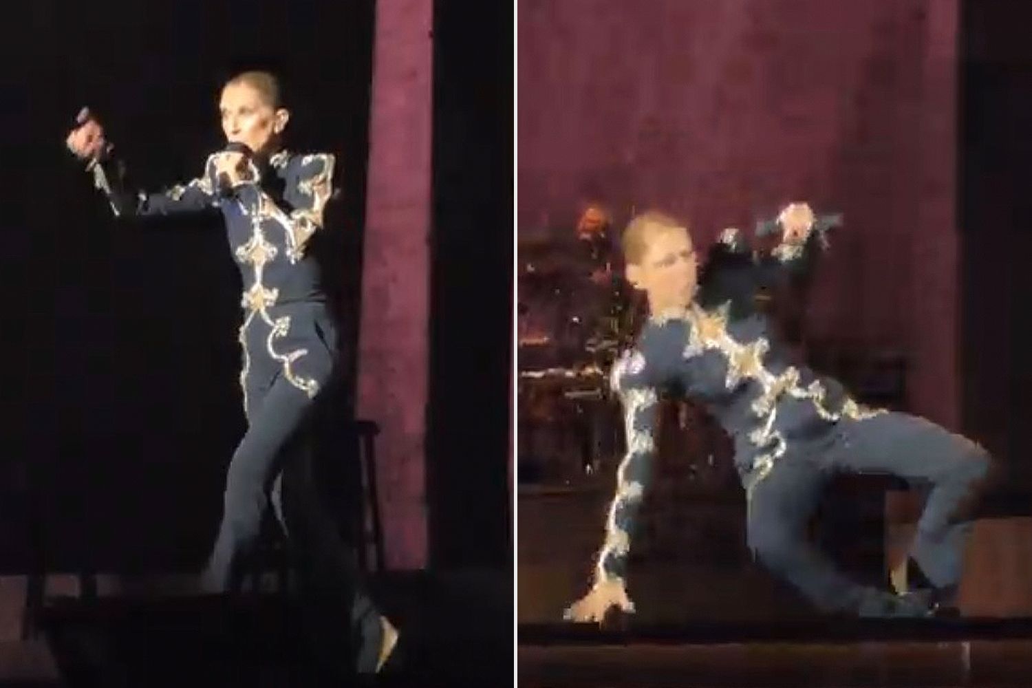 Céline Dion sufre aparatoso resbalón en pleno show y casi se saca la... 