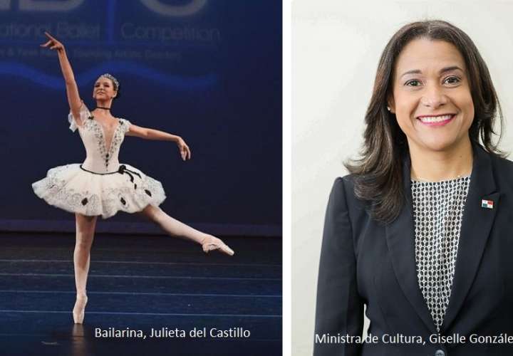 Bailarina del Ballet Nacional, Julieta del Castillo y la ministra de Cultura, Giselle González Villarrué .