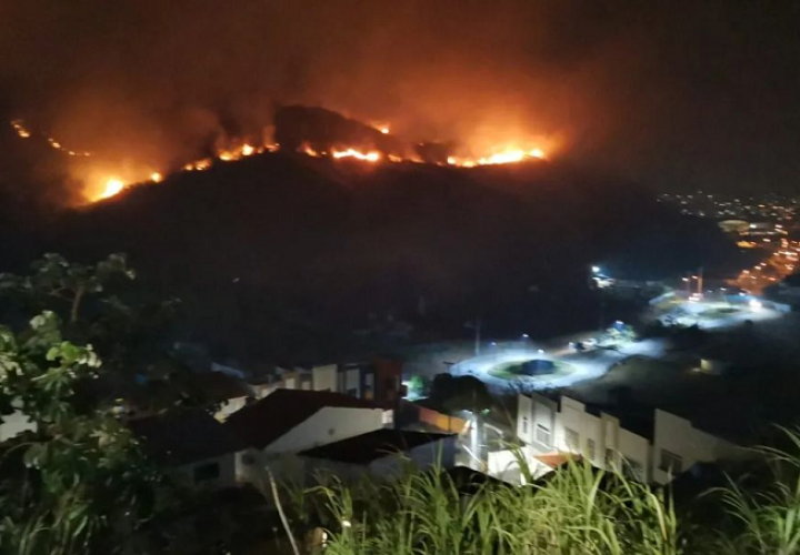Vista general del incendio de masa vegetal en Los Andes.