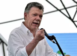 l presidente Juan Manuel Santos, mientras pronuncia un discurso hoy, lunes 29 de enero de 2018, en La Palma (Colombia). EFE/CESAR CARRIÓN - SIG/PRESIDENCIA DE COLOMBIA.
