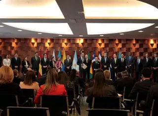 El canciller mexicano, Luis Videgaray (c), habla hoy, lunes 14 de mayo de 2018, durante la lectura del comunicado emitido por el Grupo de Lima, en Ciudad de México (México). EFE