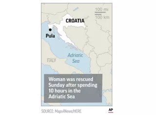 Un barco de rescate croata la encontró nadando el domingo por la mañana no muy lejos de donde se cree que cayó. AP