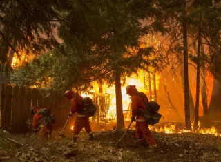 Un grupo de bomberos fue registrado este viernes al combatir un incendio en el condado de Butte (California, EE. UU.). EFE
