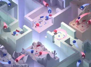 Ilustración de los agentes de Inteligencia Artificial jugando a Captura la bandera en la que se muestra una serie de comportamientos. EFEDeepMind