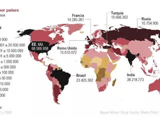 Mapa de la situación de la pandemia en el mundo. EFE: Infografía