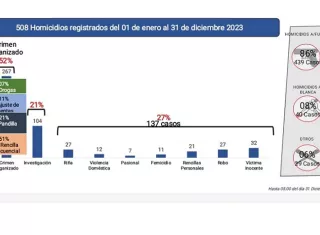 El 70 % de los homicidios registrados en el 2023 están vinculados a la delincuencia común y el crimen organizado,
