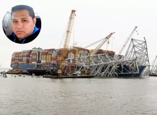 Los restos del puente Francis Scott Key se ven encima del carguero Dali. Fotocomposición EFE / Redes