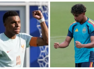 Kylian Mbappé (izq.), de Francia y Lamine Yamal, de España.