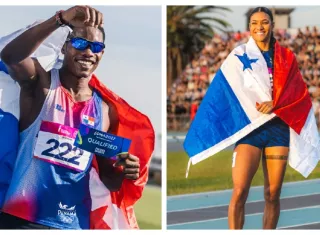 Gianna Woodruff (der.) y Chamar Chambers celebran después de haber ganado en sus respectivas carreras.