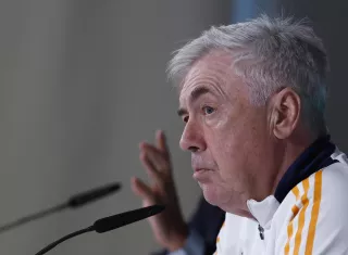 El técnico del Real Madrid, Carlo Ancelotti, durante la rueda de prensa. Foto: EFE