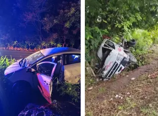 NIngunio de los dos choques dejó víctimas fatales.  Fotocomposición: Bomberos y redes sociales