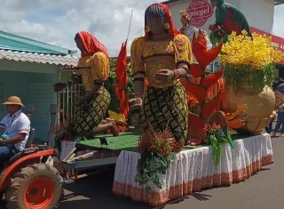 Hermosas carrozas con detalles de la campiña y grupos indígenas.