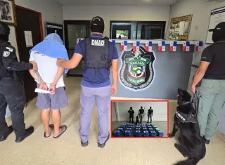 La droga estaba oculta en un compartimiento adaptado en una de las pardes del contenedor del camión.  Fotocomposición: PN