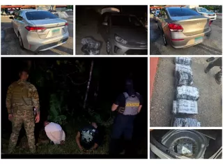 Los dos aprehendidos, la presunta sustancia ilícita y los vehículos fueron puestos a órdenes de la Fiscalía de Drogas.  / Fotocomposición: Senafront